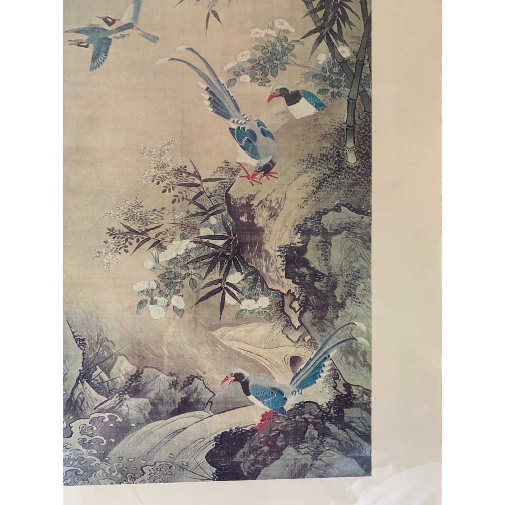 Vintage Chinoiserie Bird Bamboo Print White Faux Bamboo Frame Hollywood Regency - Picture 4 of 12